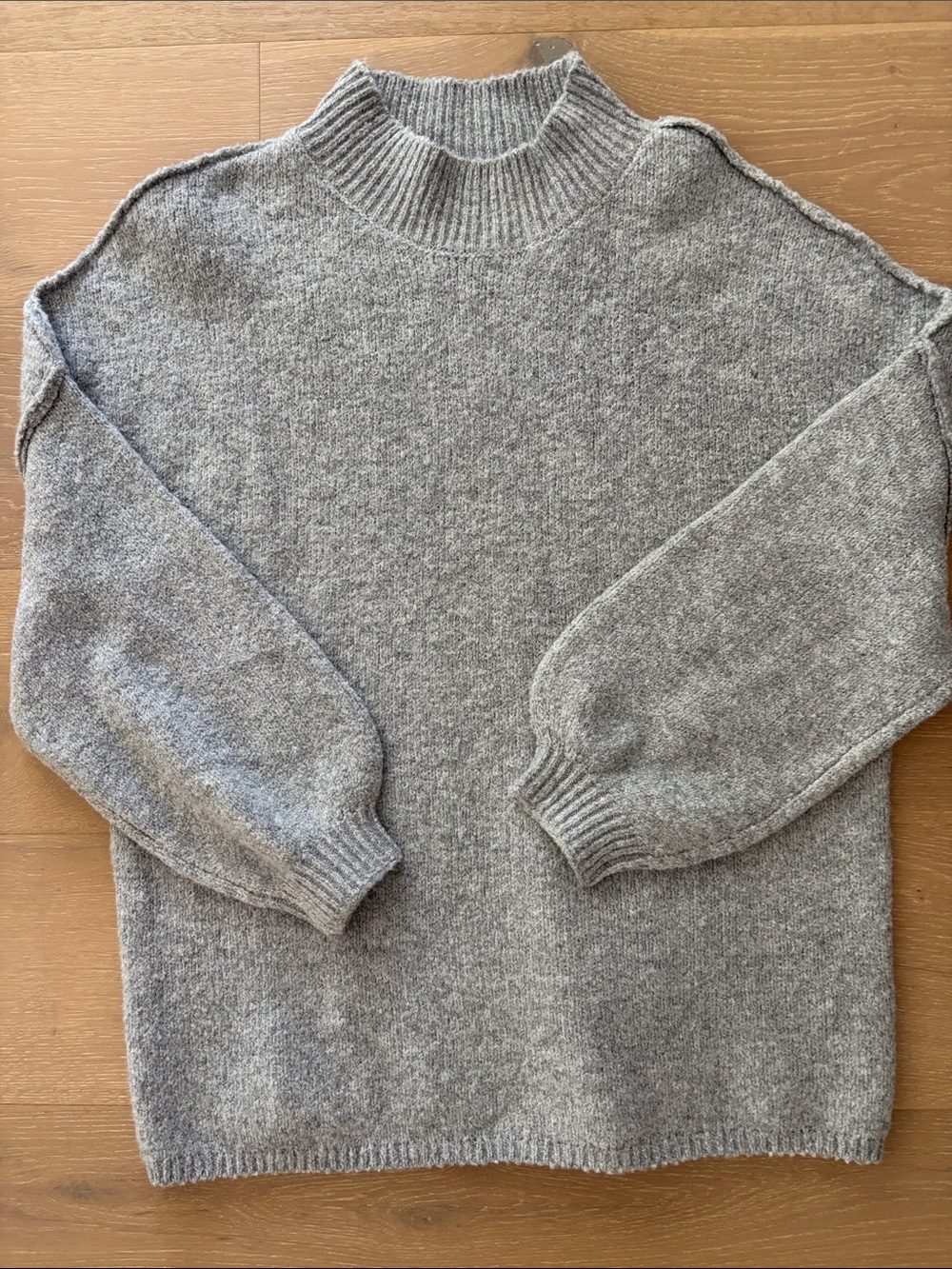 Women's Gray Mock Neck Sweater W/Balloon Sleeves